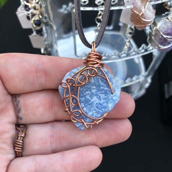 Wire Wrapped Blue Aventurine Quartz in Copper - Picture 3 of 7